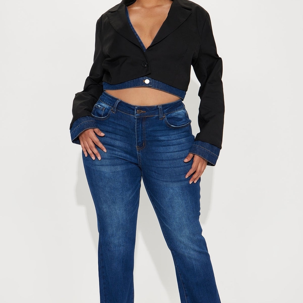 Fashion Nova JORDAN Mixed Media Denim Jacket Cropped Blazer - Picture 4 of 6